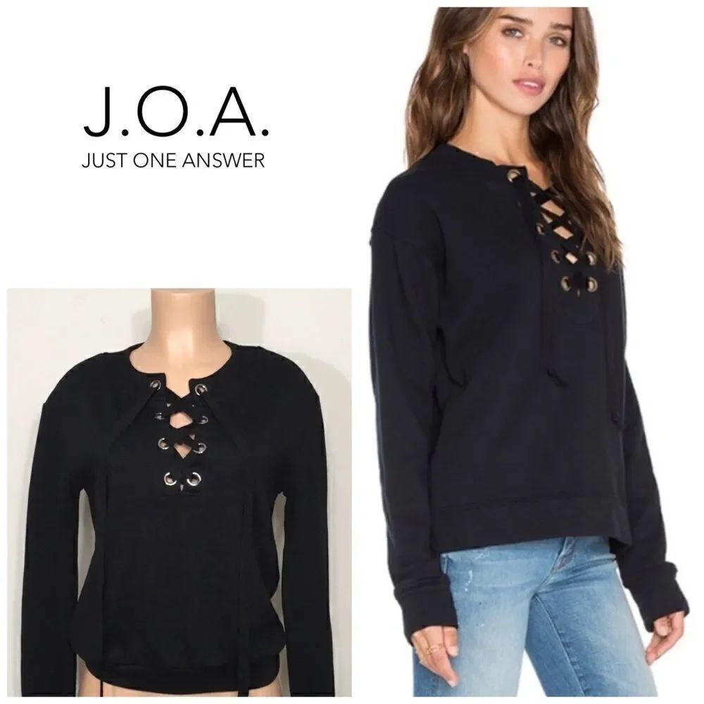 J.O.A. black lace up long sleeve sweatshirt. NWT